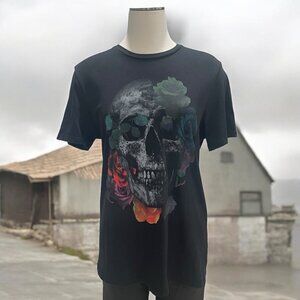 Guess M Black Skull‎ Graphic T Edgy Casual Street Skater Goth Emo Rave Festival